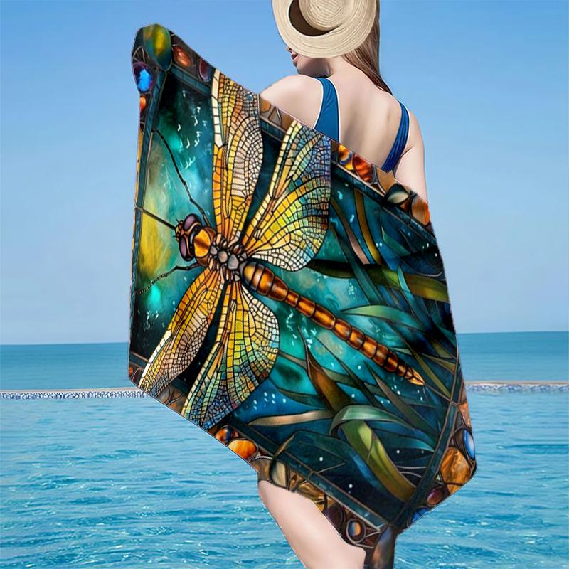 Stained Glass Dragonfly Garden Beach Towel, Super Soft Microfiber, Gift for Her/Him, Birthday, for Pool, Beach, Travel, Home Decor Fan Gifts