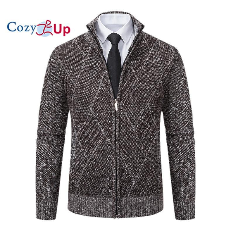 Cozy Up Pánská bunda podzimní a zimní trend Pohledný pánský volný ležérní fleecový svetr Univerzální pletený svetr na zip Cardigan