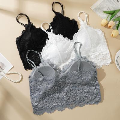 Women's Sleeveless Lace Vest Bra Hollow Out Padded Tank Tops Fitness Underwear Female Sexy Floral Bralette