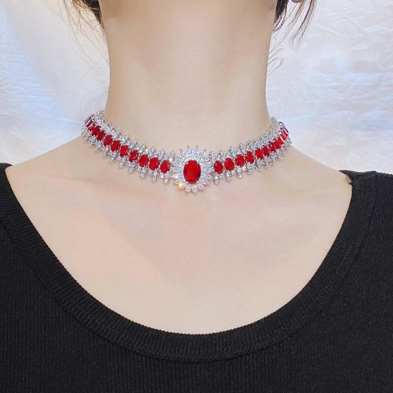 BELLA BOX High Luxury Heavy Industry Design Full Drill Chinese Red Ruby Necklace Suitable For Women's Wedding Party High-end Jewelry