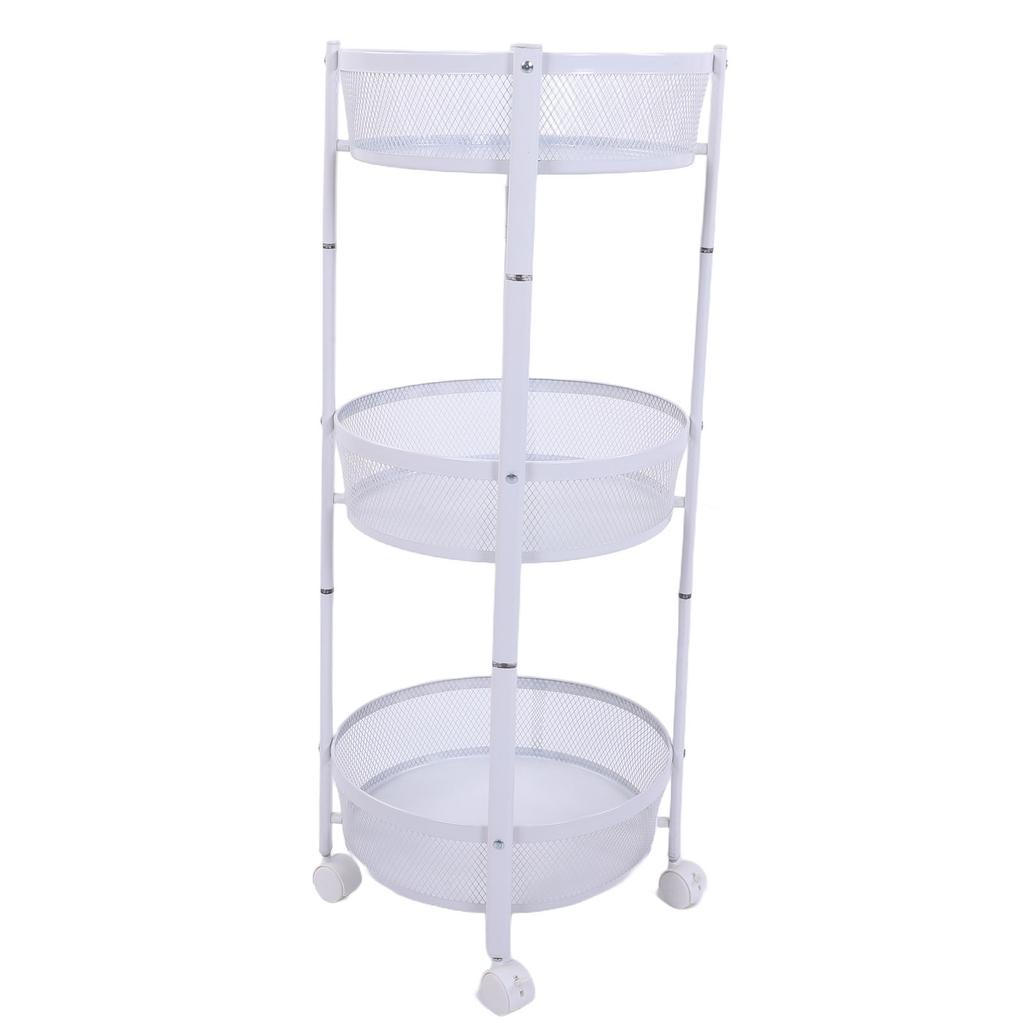 Carrito de Servicio Metálico Giratorio de 3 Niveles Multifuncional Plegable Redondo de Almacenamiento Carrito para Cocina