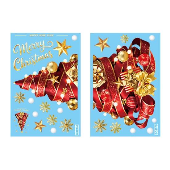 Reusable Glass Film 2Pcs Christmas Tree Static Stickers, Red Ribbon Window Clings, Clings Removable PVC Stickers for Home Store Doors Decorations