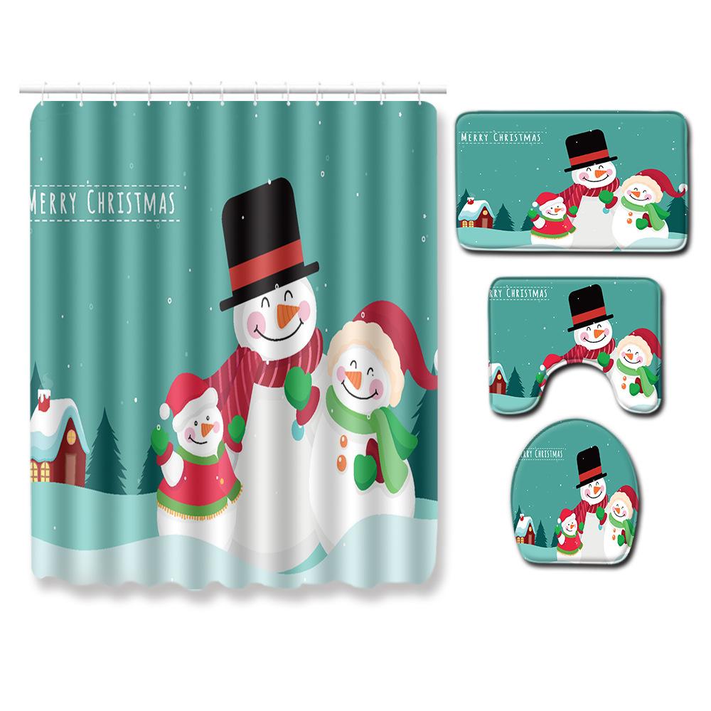 Christmas Shower Curtain Four-Piece Toilet Floor Mat Non-Slip Doormat Water Absorption And Dust-Proof Carpet