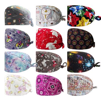 HZMNOI 100% Cotton Surgical Caps Printed Tieback Elastic Section Nurse Scrub Cap for Men Women Hospital Medical Hats New Arrival