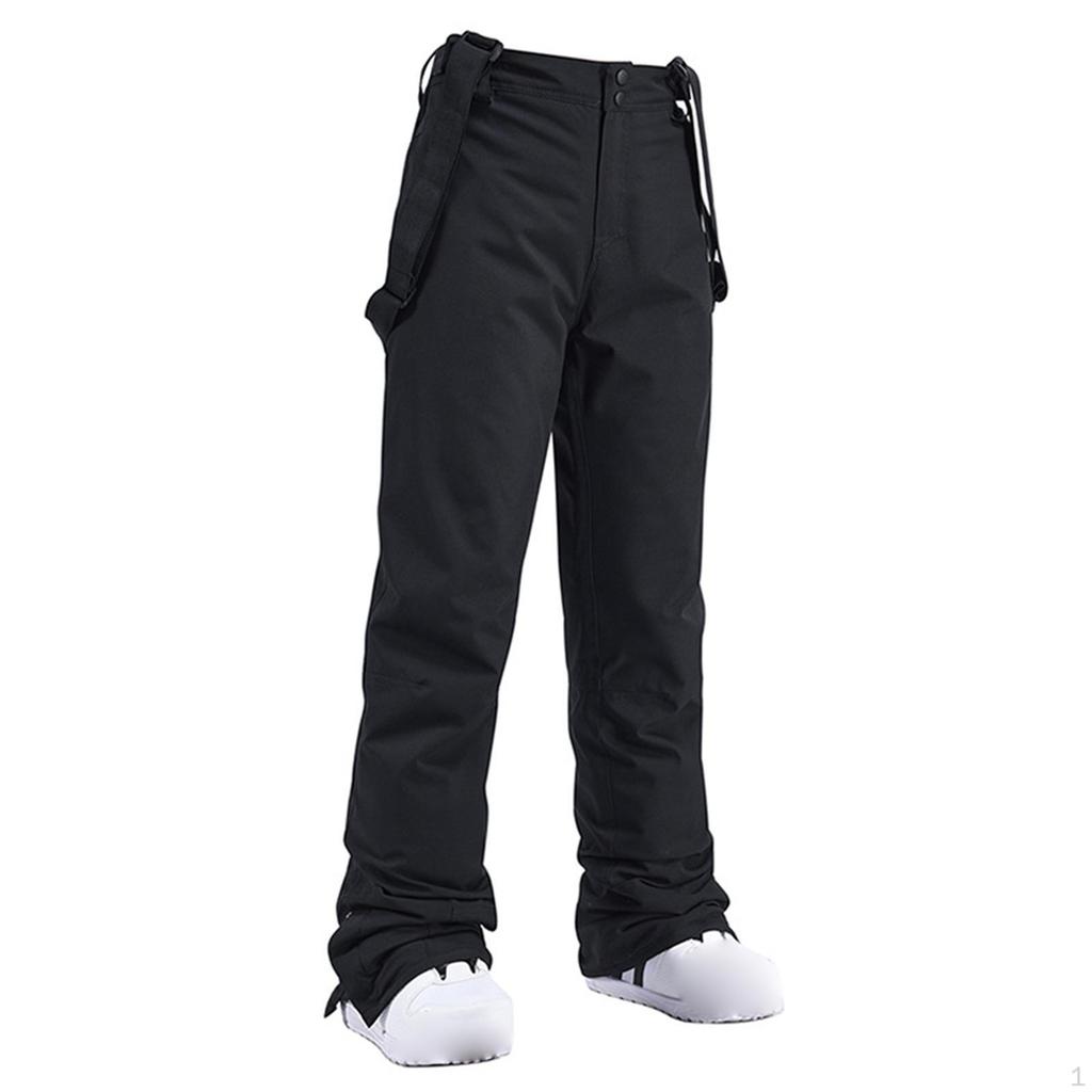 Black Ski Bib Insulated Pants Waterproof Overalls Lightweight Windproof Warm Full Length for