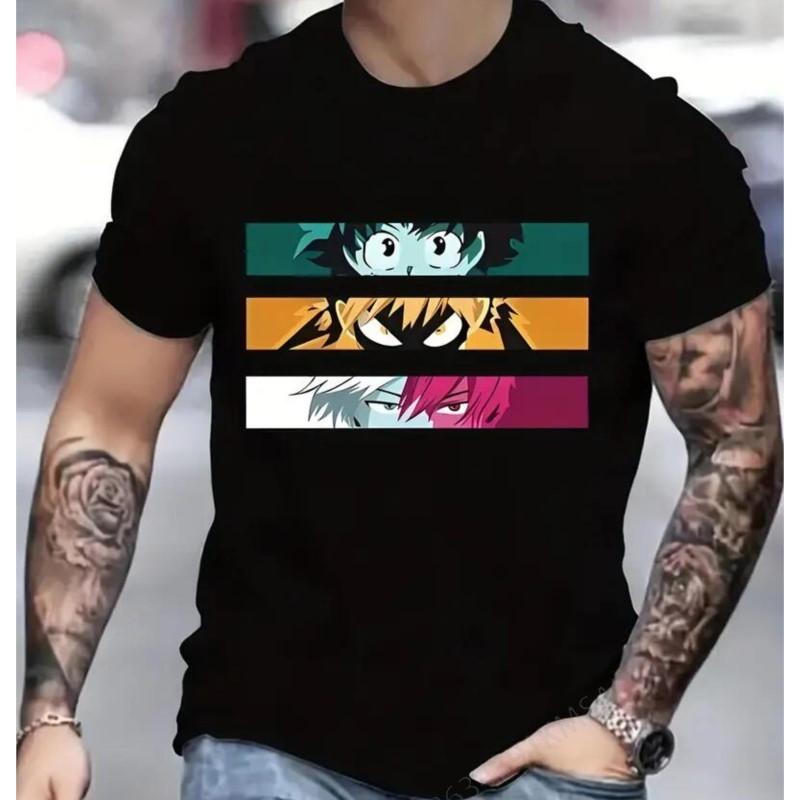 Anime Character Print Men's Graphic Design Crew Neck T-Shirt Comfortable Cotton T-Shirt Men's C