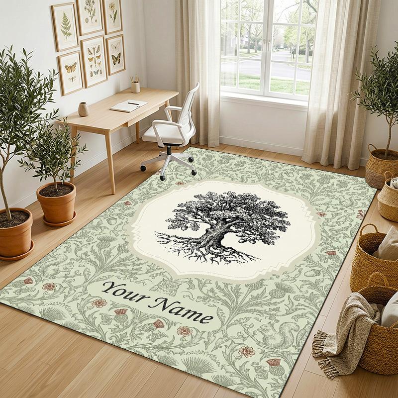 Tree Life Fantasy Theme Soft Crystal Velvet Rug Custom Name & Text Print Non Slip Floor Rug for Bedroom Living Room