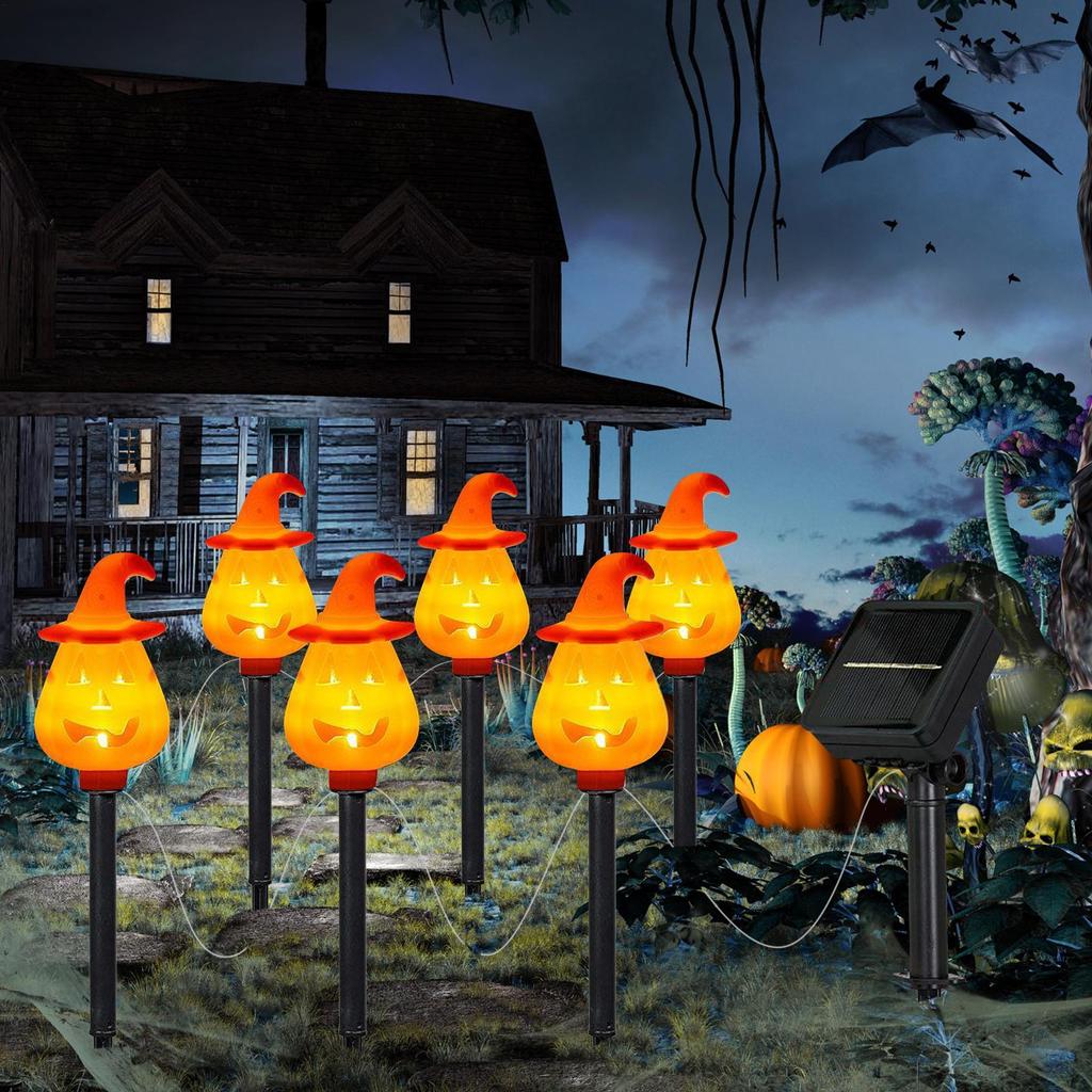 Halloween Pumpkin Stake Lights Halloween Solar Pumpkin Ground Stake Light Orange Garden Decorations Pathway Ground Insert