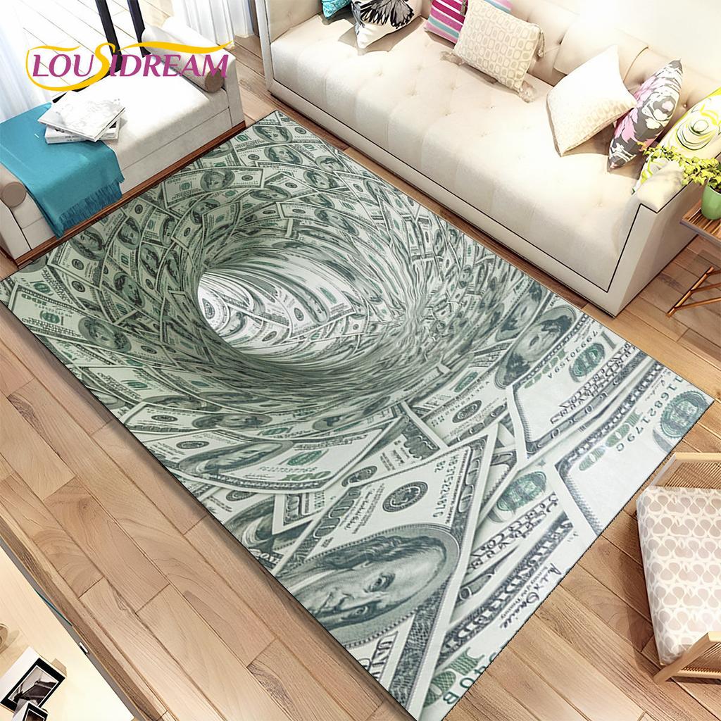 3D Illusion Dollar Euro Money Pattern Area Rug,Carpet Rug for Home Living Room Bedroom Sofa Doormat Decor,kid Non-slip Floor Mat