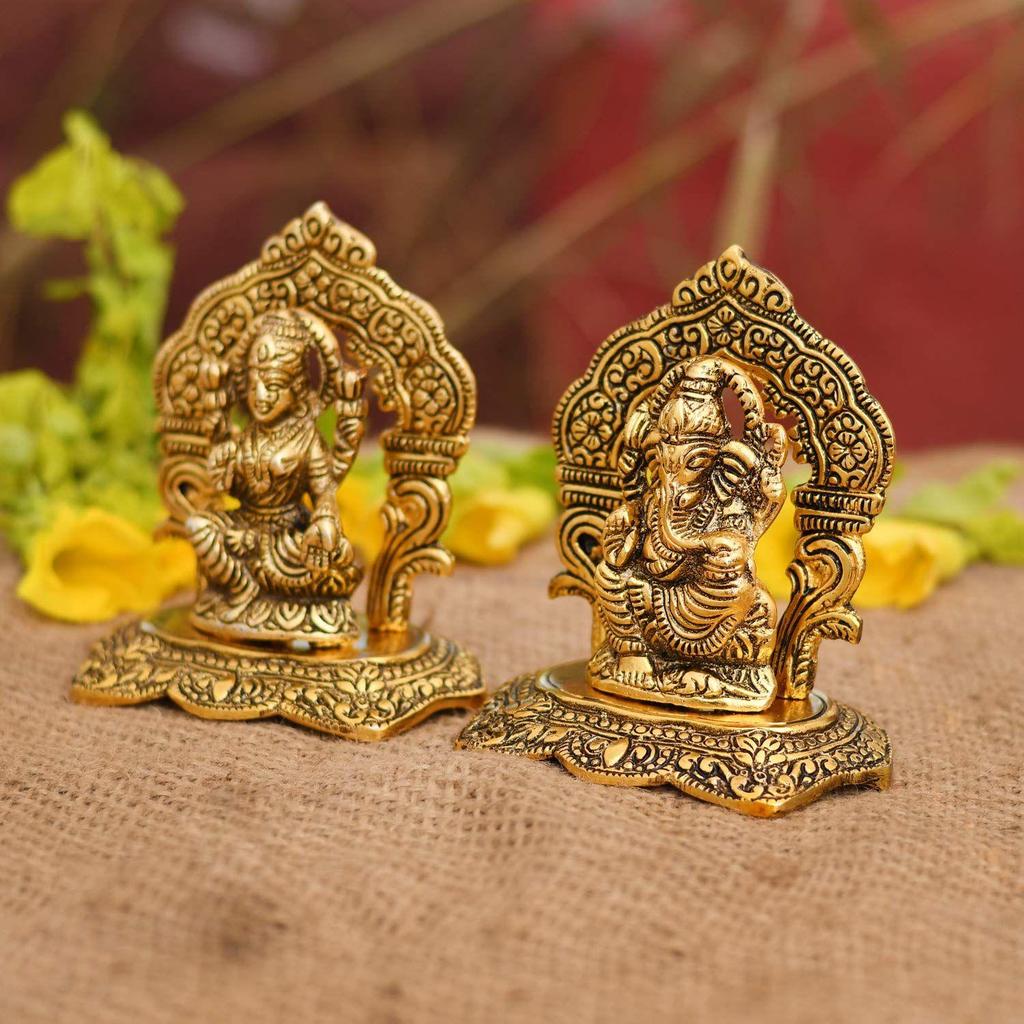 Laxmi Ganesh Set Idol Schauobjekt Metall Vergoldet Lakshmi Ganesha Idole für Diwali Geschenke Puja (Set 1)