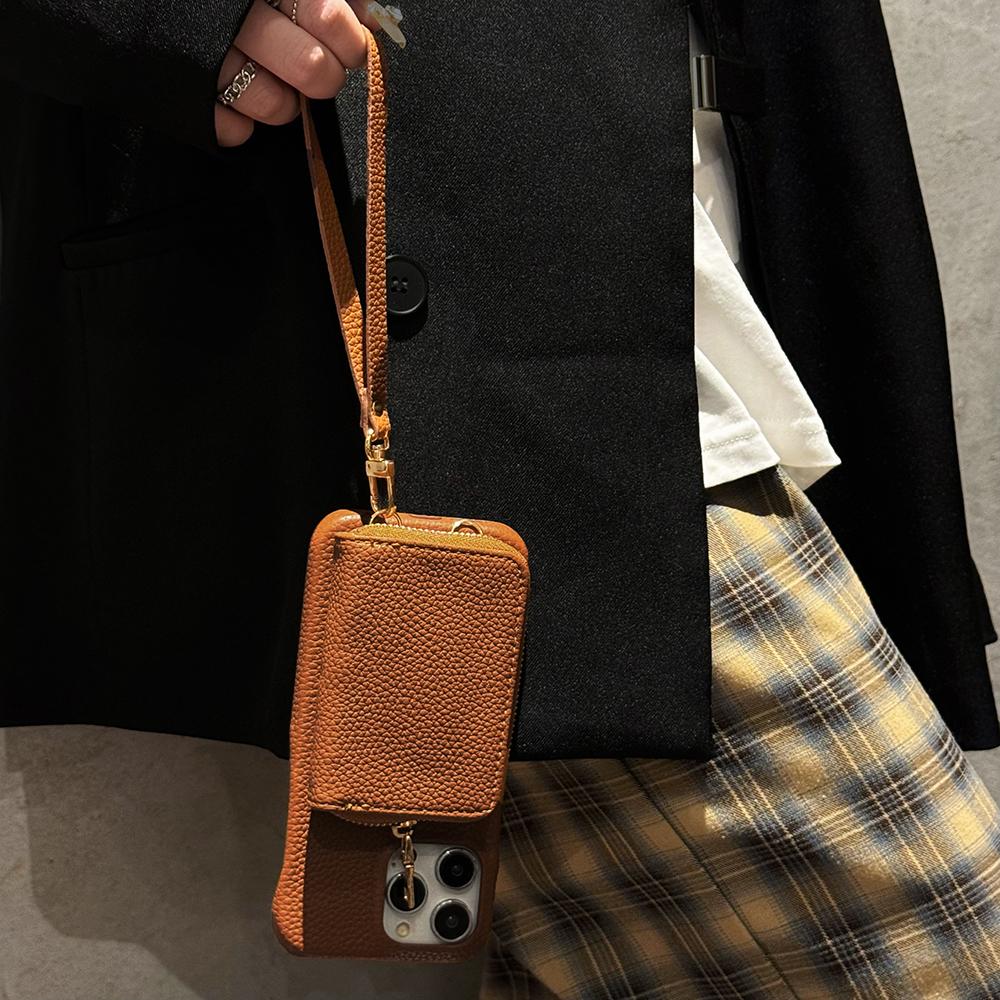 Für iPhone 15 Pro Max Hülle Reißverschluss Kartenfächer PU Leder Handy Rückseite mit Handschlaufe