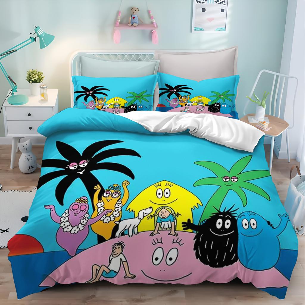 Children Barbapapa Duvet Cover Cartoon 3-Piece Set Cute Polyester Soft Breathable Comforter Animation Bedding