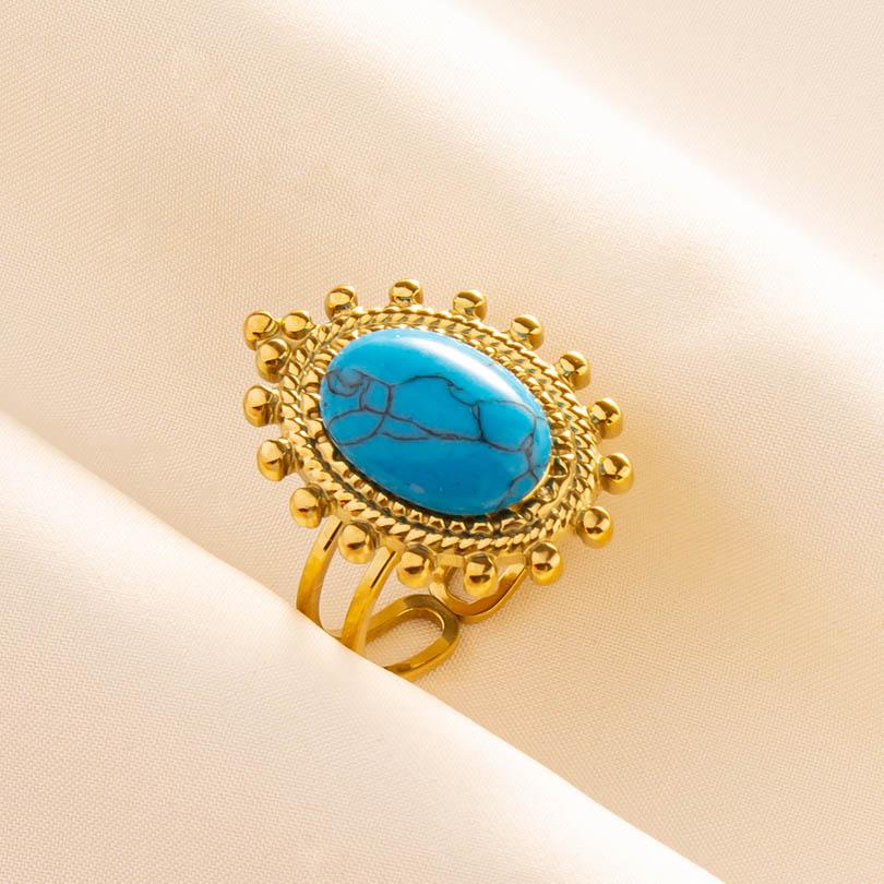 1pcs Blue Stone Ethnic Vintage Open Adjustable Sun Heart Star Stainless Steel Rings For Women Men Accessories Jewelry Bague Gift