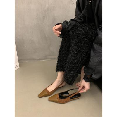 Retro French Bag Head Sandals Women'S Pointed Head Back Empty Small Leather Shoes With Skirt Wearing Mary Jane Single Shoes