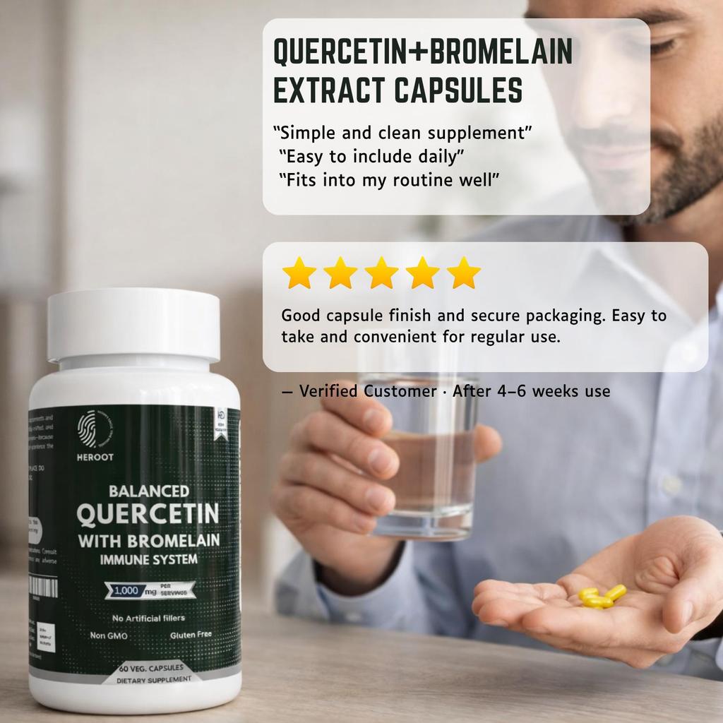 Heroot Quercetin with Bromelain Capsules 1000mg, 60 Vegetarian Capsules for Daily Wellness