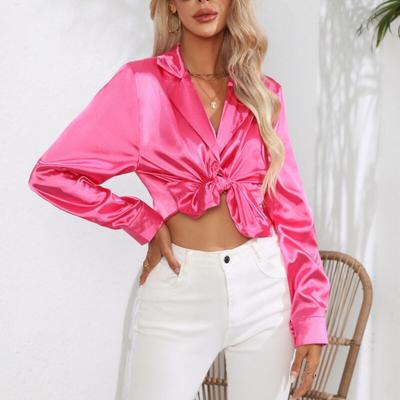 Uzun Kollu Ipek Gömlek Kadın Bahar Düğme Yukarı Saten Bluz Yaz Gevşek Ofis Bayanlar Blusas Casual Gömlek Tops 26105