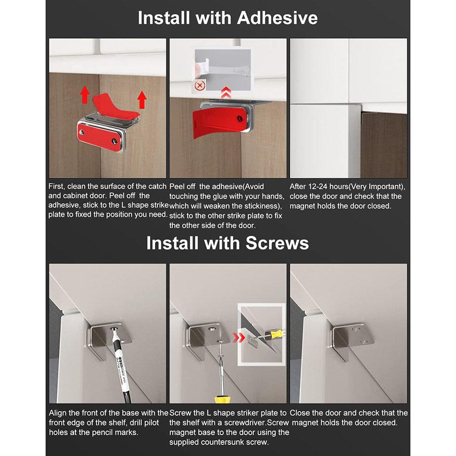 10 Sets of Magnetic Door Stops and Locks: Easy To Install, (Two Installation Methods)