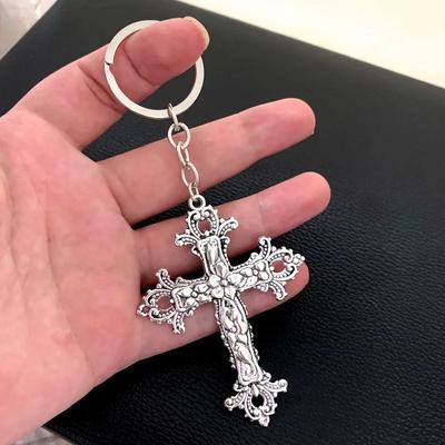 Large Cross Pendant Keychain Floral Filigree Cross Vintage Gothic Cross Key Chain Christmas Gifts