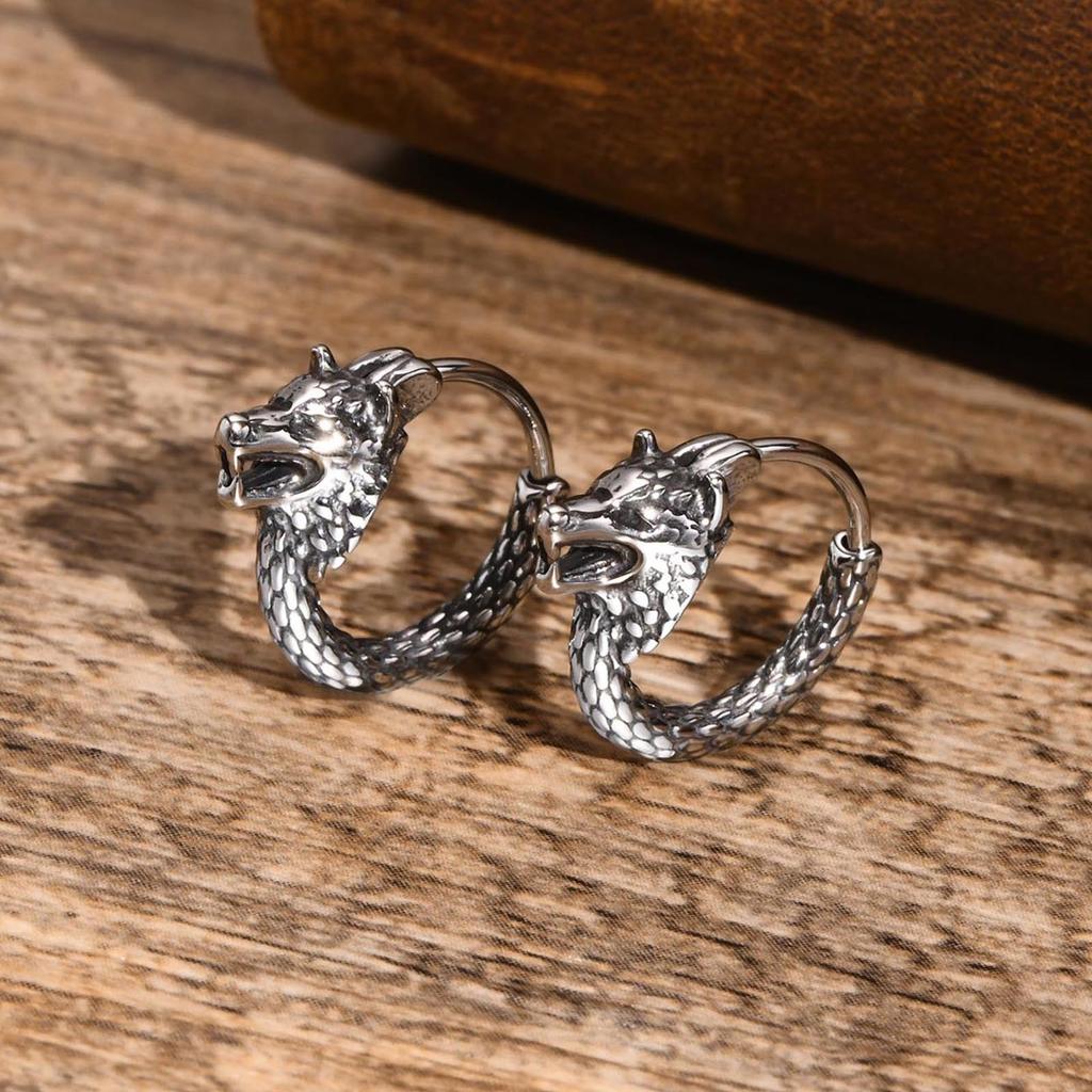 Dragon Hoop Earrings, Hoop Earrings, Huggie Earrings, Huggie Hoop,Gothic Jewelry, Mens Hoops, Dragon Earrings,Snap Closure Hoops