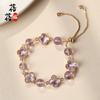 Natural Crystal Four Leaf Clover Alloy Bracelet Women Men Handcrafted Polished Gemstone Jewelry Accessory
