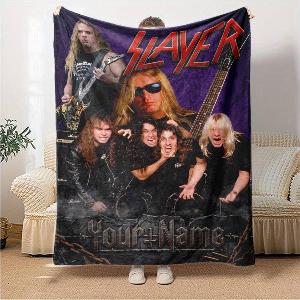 Name Custom Slayer Band Print Flannel Blanket High Quality Warm Comfortable Cover for All Seasons Perfect for Gifts Home Decor