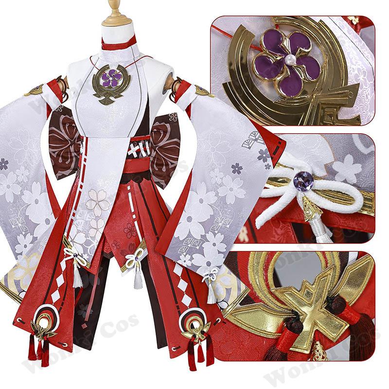 High Quality Yae Miko Cosplay Costume Wig Pink Hair Fox Tail Ears Miko Cosplay Shoes For Women Role Play Dress