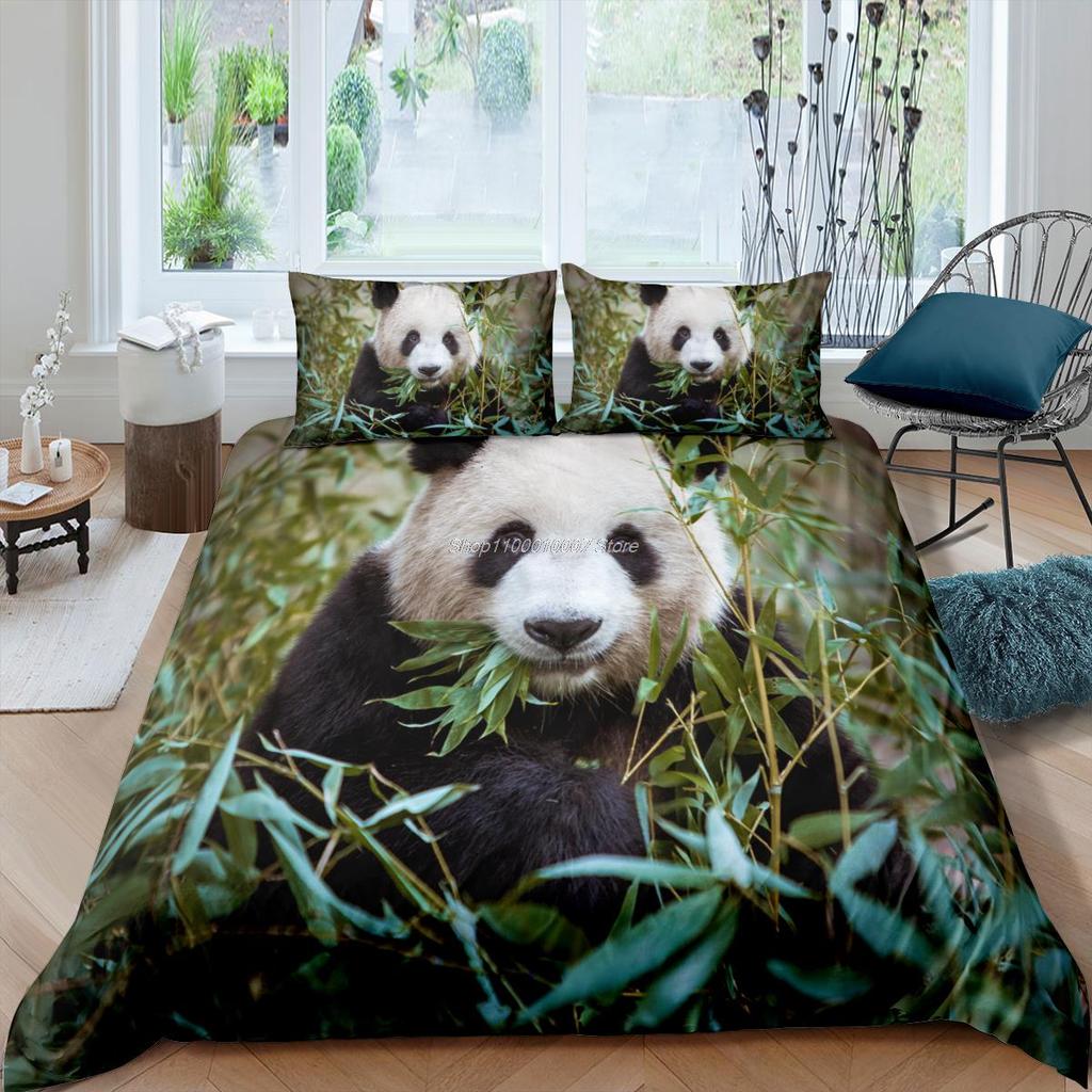 3D Panda Bedding Set Lovely China Black White Animal Duvet Cover King Queen Bamboo Comforter Cover 2/3Pcs Quilt Cover