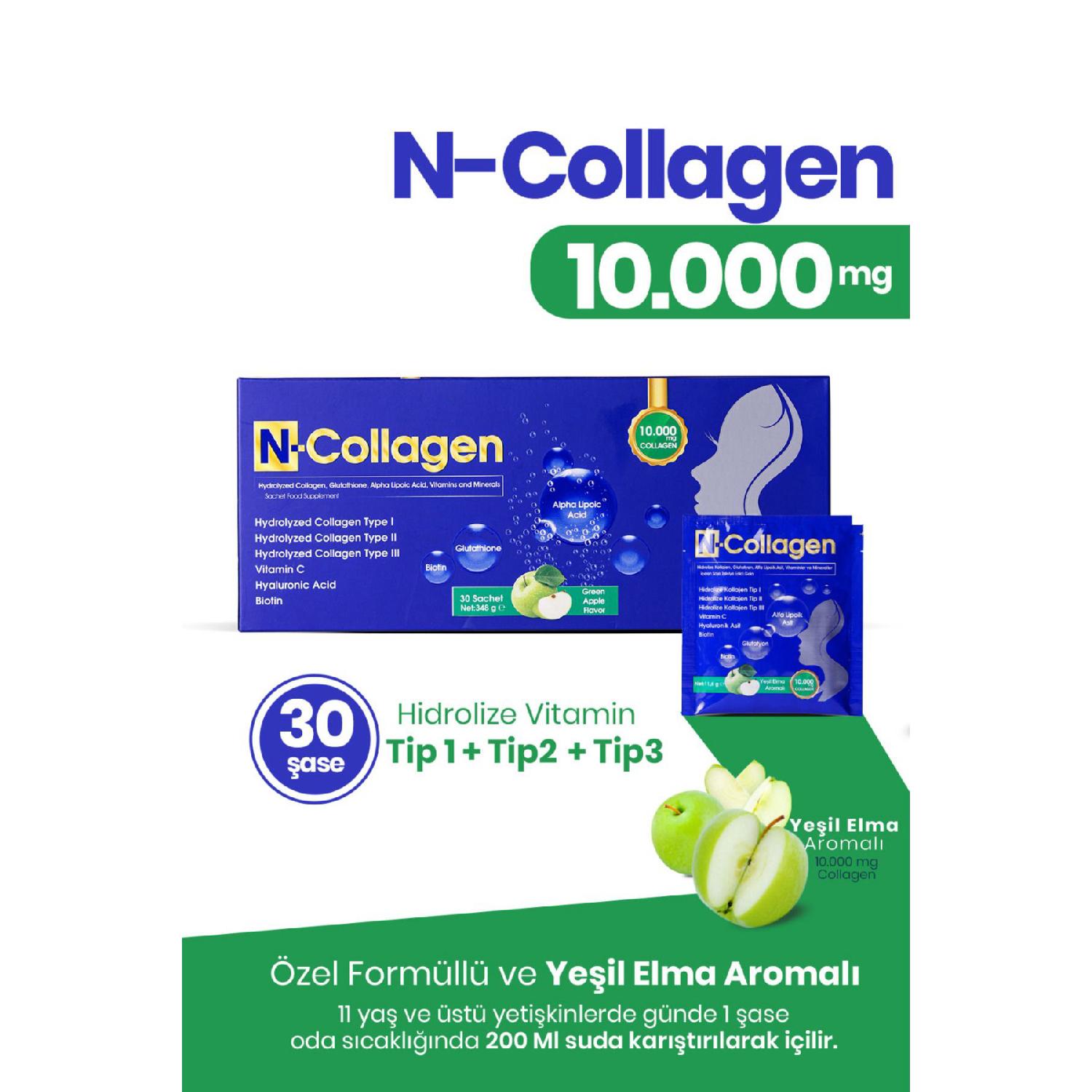 

30 Chassis Collagen, Easy Soluble, 10,000 Mg, Type 1/2/3, Vitamin Minerals, Green Apple Flavored
