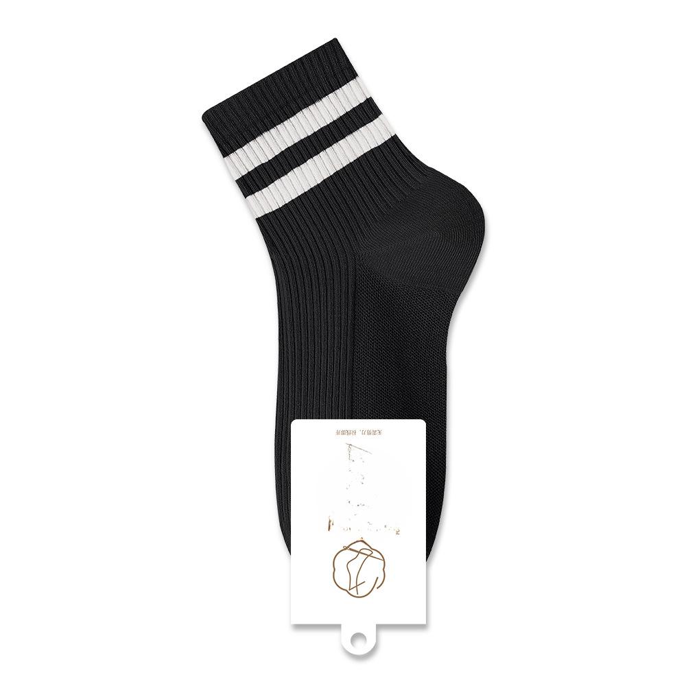 

Women s Spring and Summer Pure Cotton Striped 5A Antibacterial Breathable Mid Calf Socks 1 pair чорний