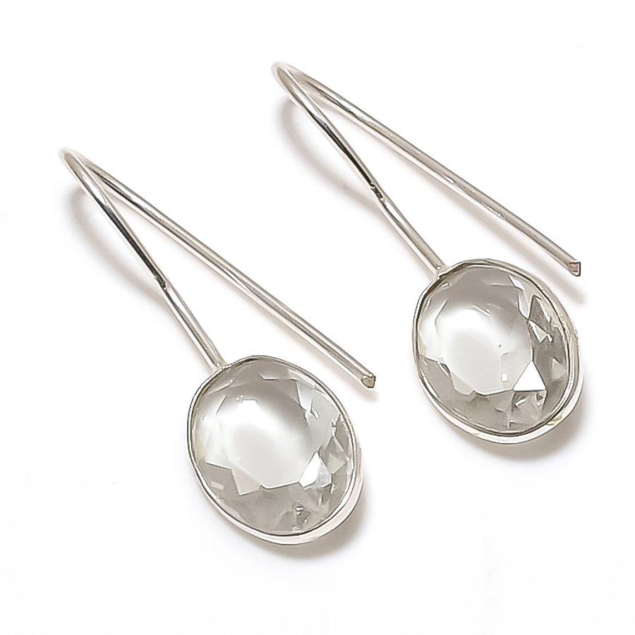 Natural White Topaz Gemstone 925 Sterling Silver Jewelry Earring 1.26 ETC-14083