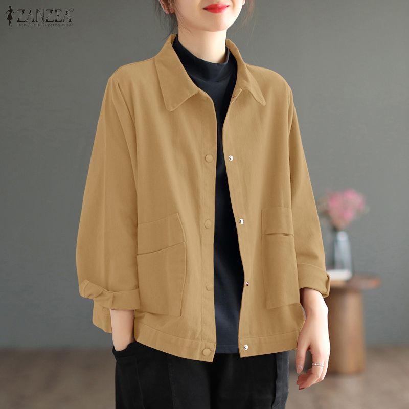 ZANZEA Women Casual Turn Down Collar Loose Long Sleeve Blouse