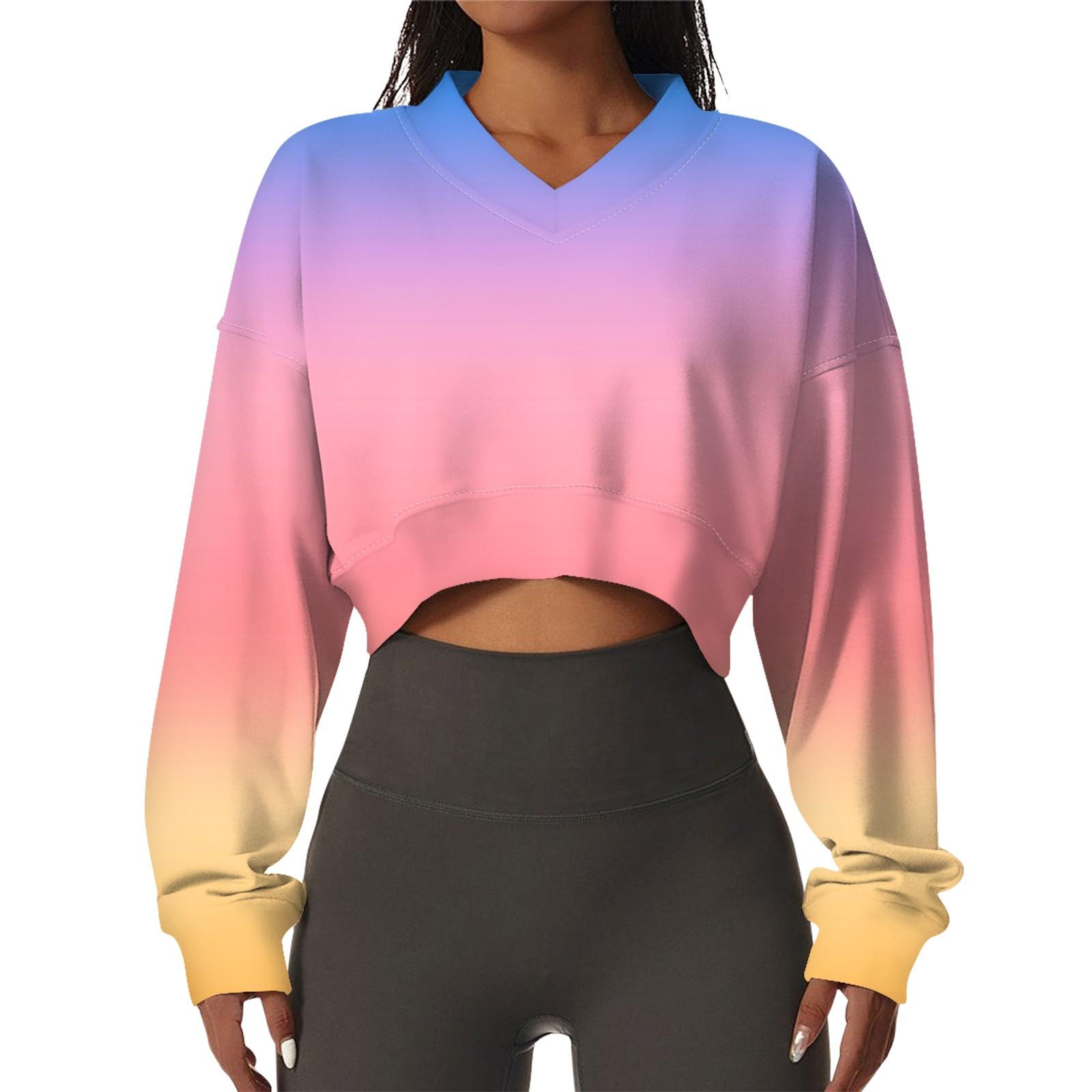 

Женская повседневная модная сексуальная удобная спортивная толстовка с V-образным вырезом и длинным рукавом с принтом в стиле тай-дай XL