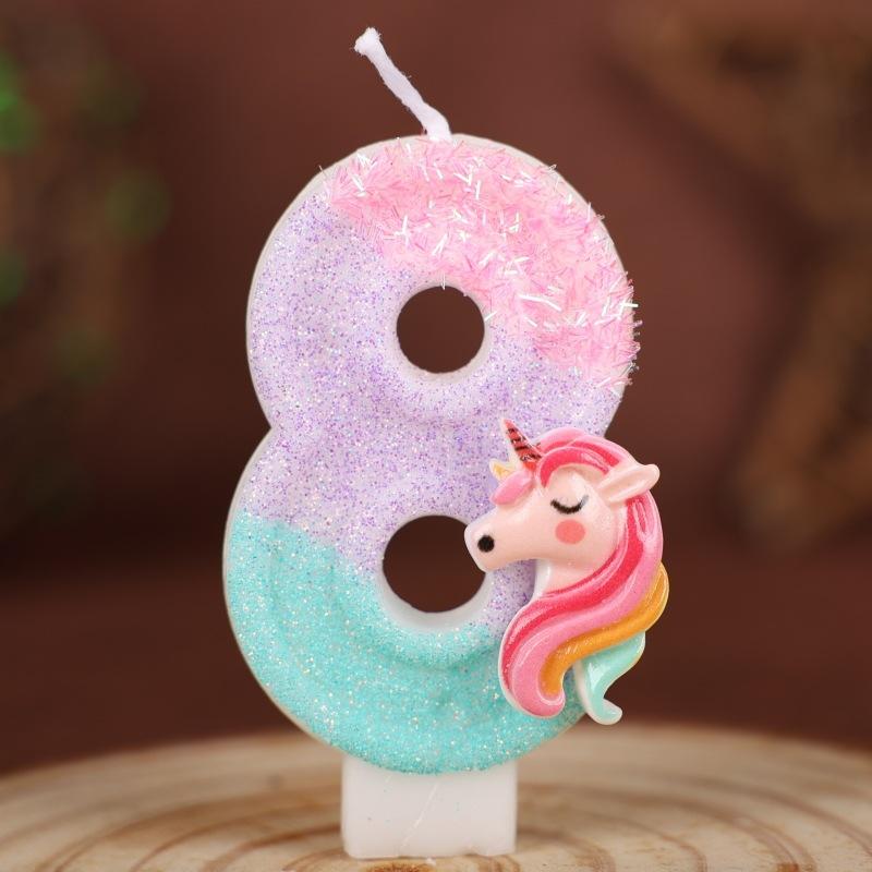 Creative Unicorn Number Candle Birthday Cake Decoration Plug-in First Birthday Party Handmade Candle 09