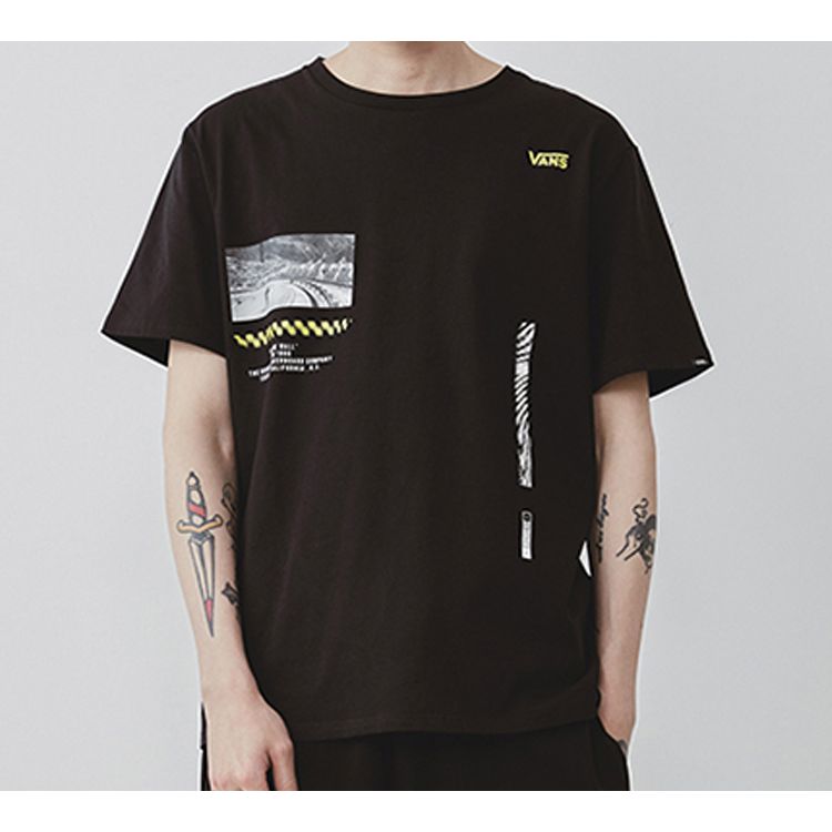 Vans Logo Print Round Neck Short Sleeve T-Shirt Men Tops Black VN0A4P58BLK