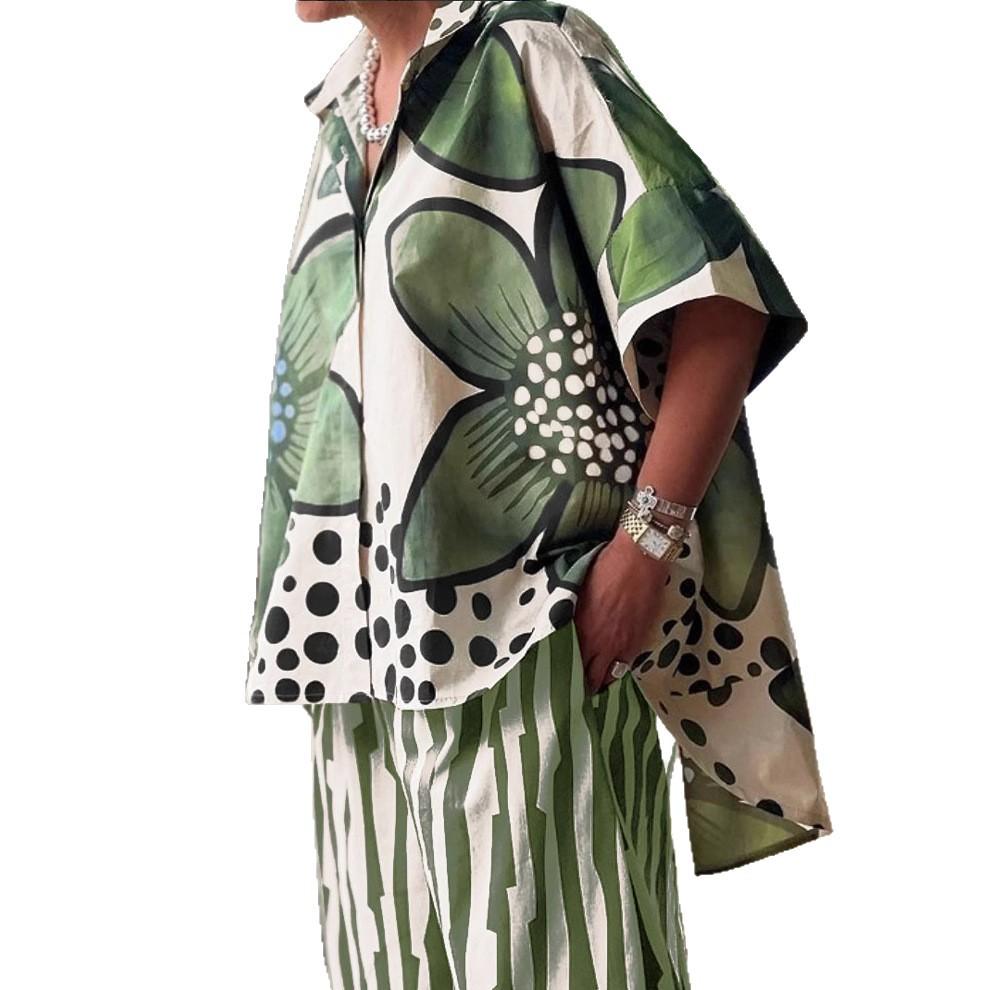 Set de damă casual, cămașă cu imprimeu floral, pantaloni, set din două piese