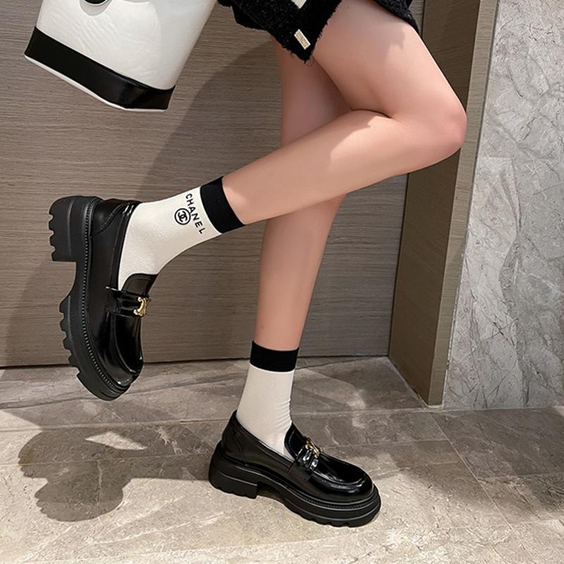 Platform loafers women's retro small leather shoes women's leather high-end sense increased black leather small leather shoes tide