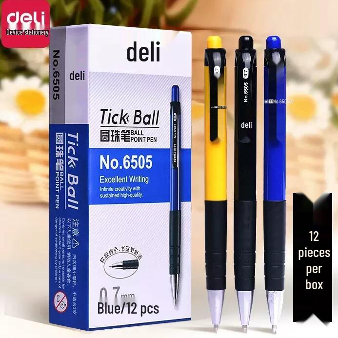 Deli 0.7mm Blue Click-Type Ballpoint Pen for Students and Office Use