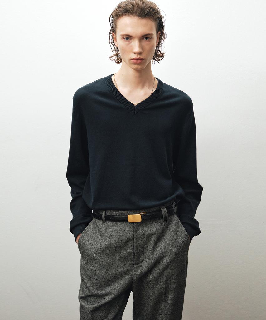 NOIRER Silky V-Neck Knit (Navy)