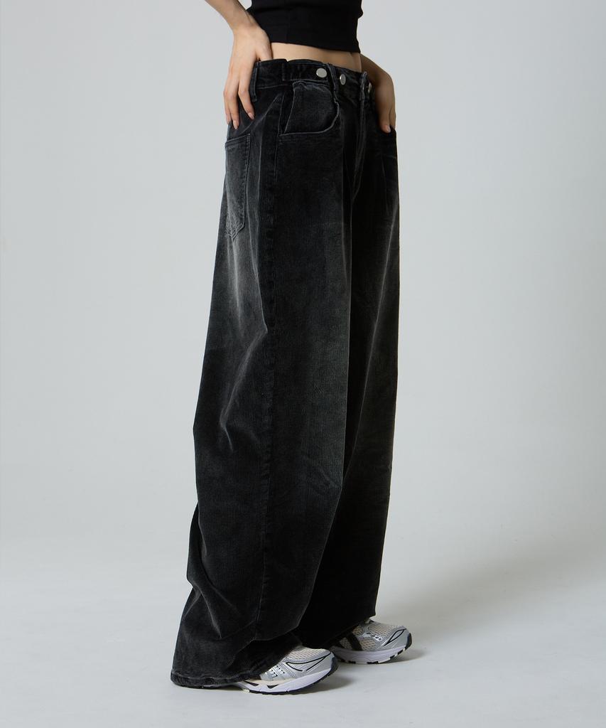 Unknown Planet Custom One-Pleat Wide Corduroy Pants Washed Black