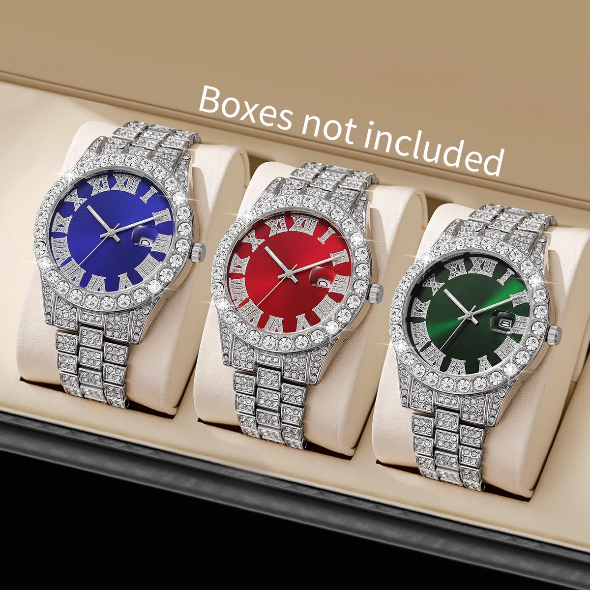 

3 шт./набор Модные мужские часы Роскошные часы с кварцевым механизмом и римским циферблатом с кристаллами, календарь, часы для мужчин, подарки, Reloj Hombre