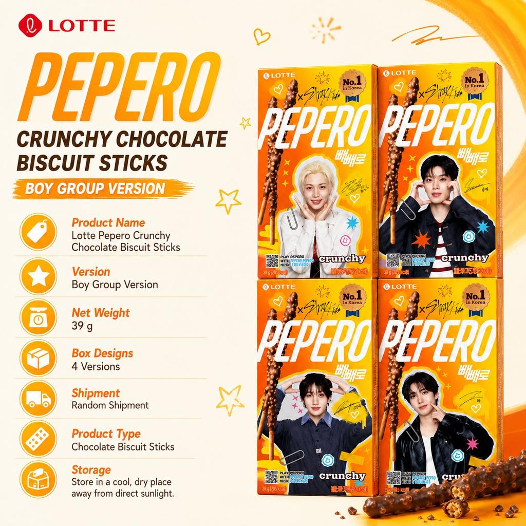 Lotte Pepero Knusprige Schokoladenkeksstäbchen 39g Boygroup Version Zufällige Lieferung