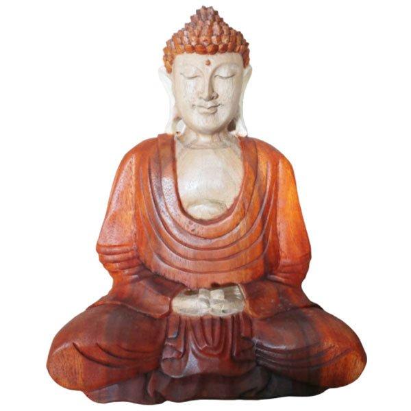 Buddha Statue Hand Carved Wood 30cm Hand Down