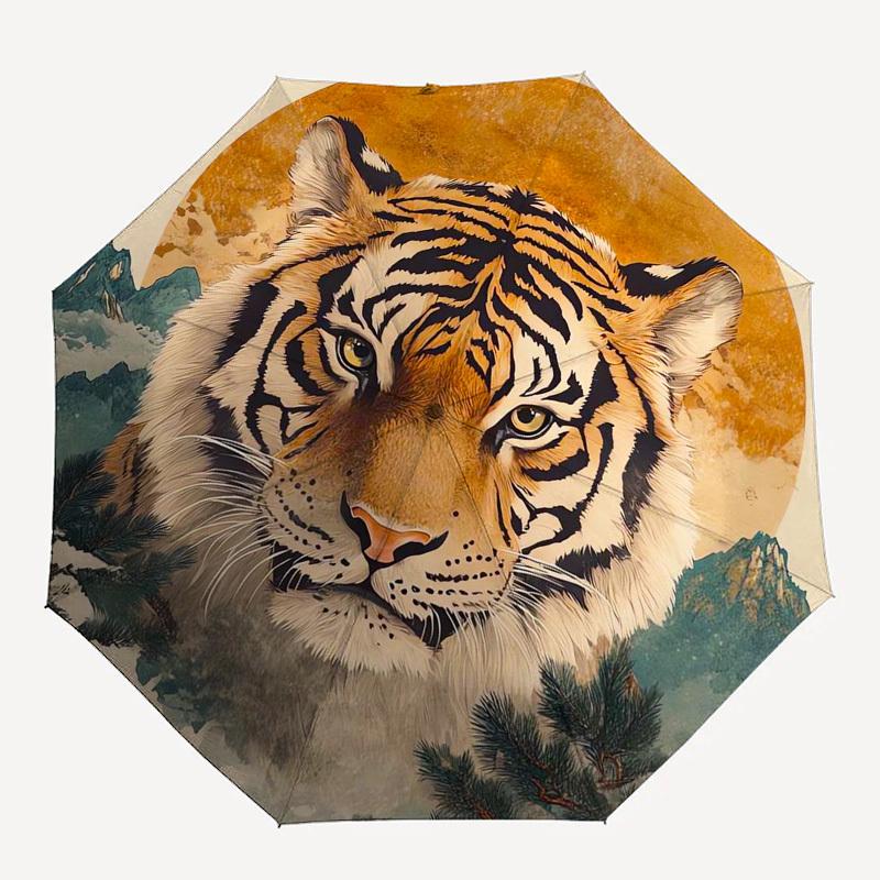 1pc Tiger Portrait Mountains Nature Artwork Umbrella with Plastic Handle,Suitable for All Seasons Umbrellaptys26062