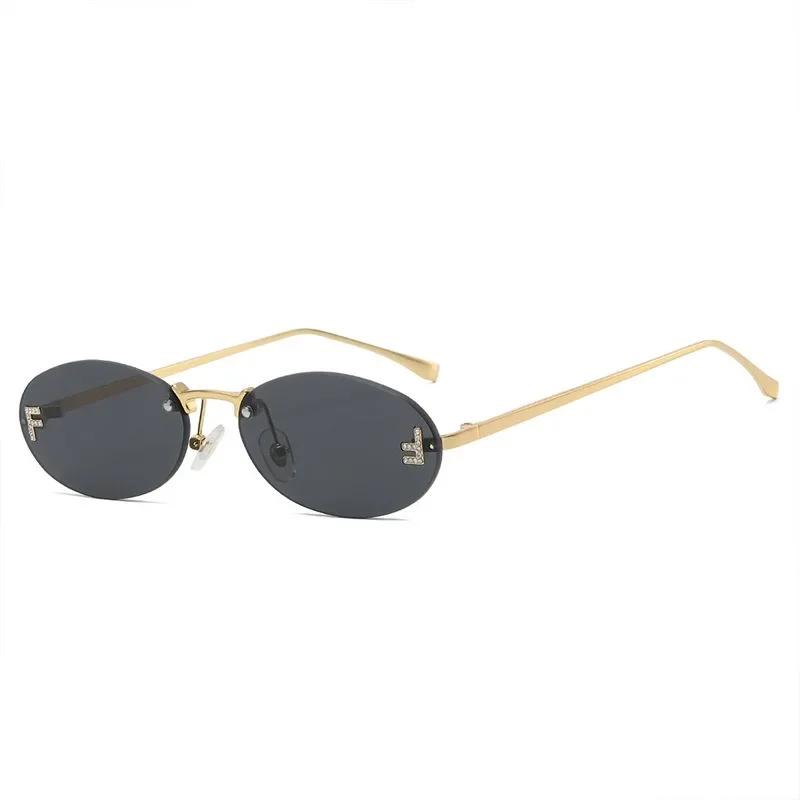 Frameless Oval Sunglasses with Zircon UV Resistant Cool Luxury Brand Design for Women and Men Fashion Trend