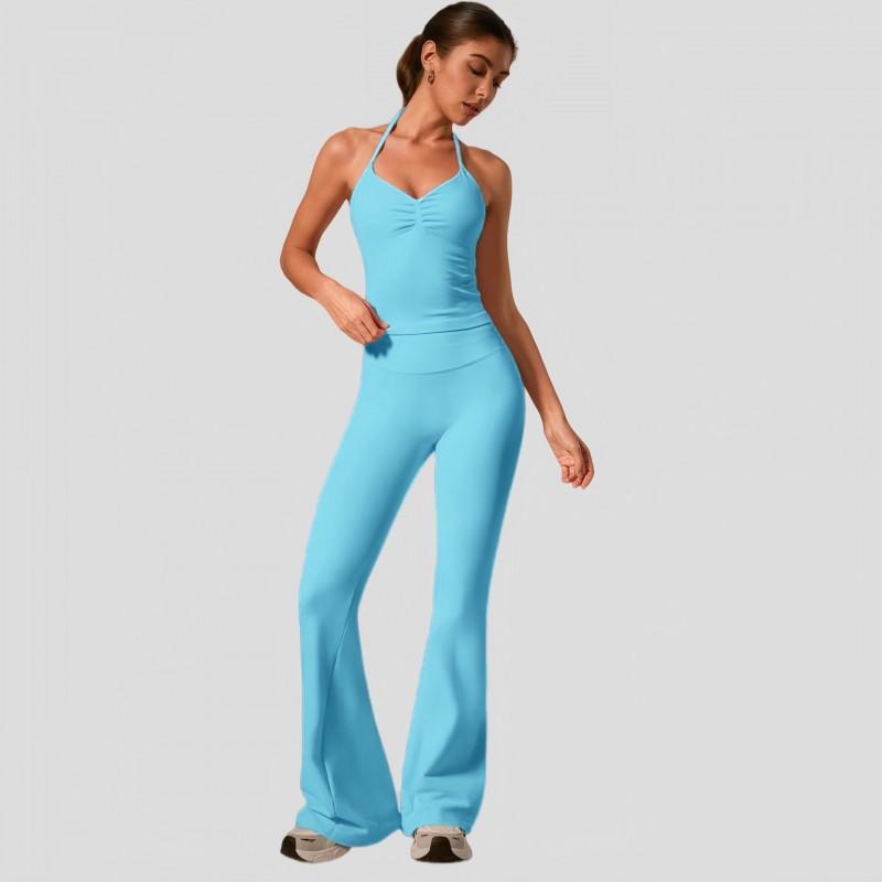Womens High-Waisted Flared Leggings With Built-in Bra Top Set Yoga Activewear Gym Running Dance