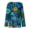 Women's Fashion Hem Slit Casual Retro Floral Print Round Neck Long Sleeve Top