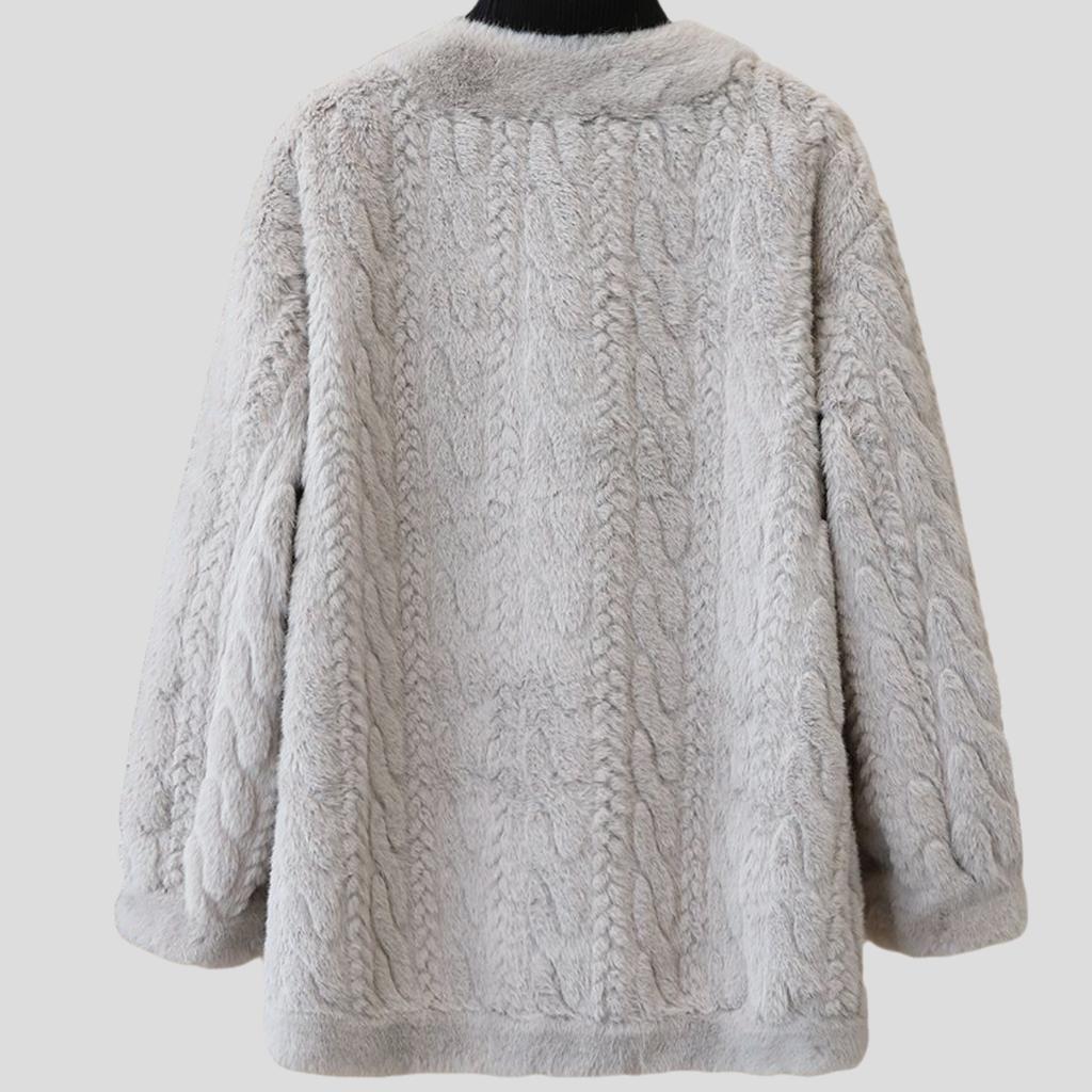 Spring Autumn Women's Plush Coat Simple Short V-Neck Faux Fur Coat