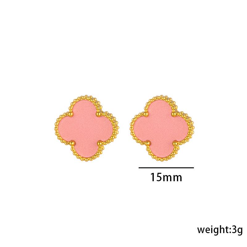 Four-Leaf Clover Titanium Steel Stud Earrings - Summer Niche Design, Trendy 15mm High-End Earrings for Women