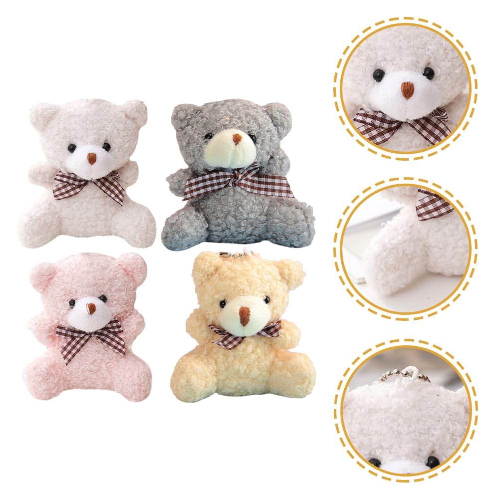 STOBOK Plush Bear Keychains, 4-Piece Set, Ball Chain, Cute, Fluffy Key Chain, Gift, Bag Charm, Car Key