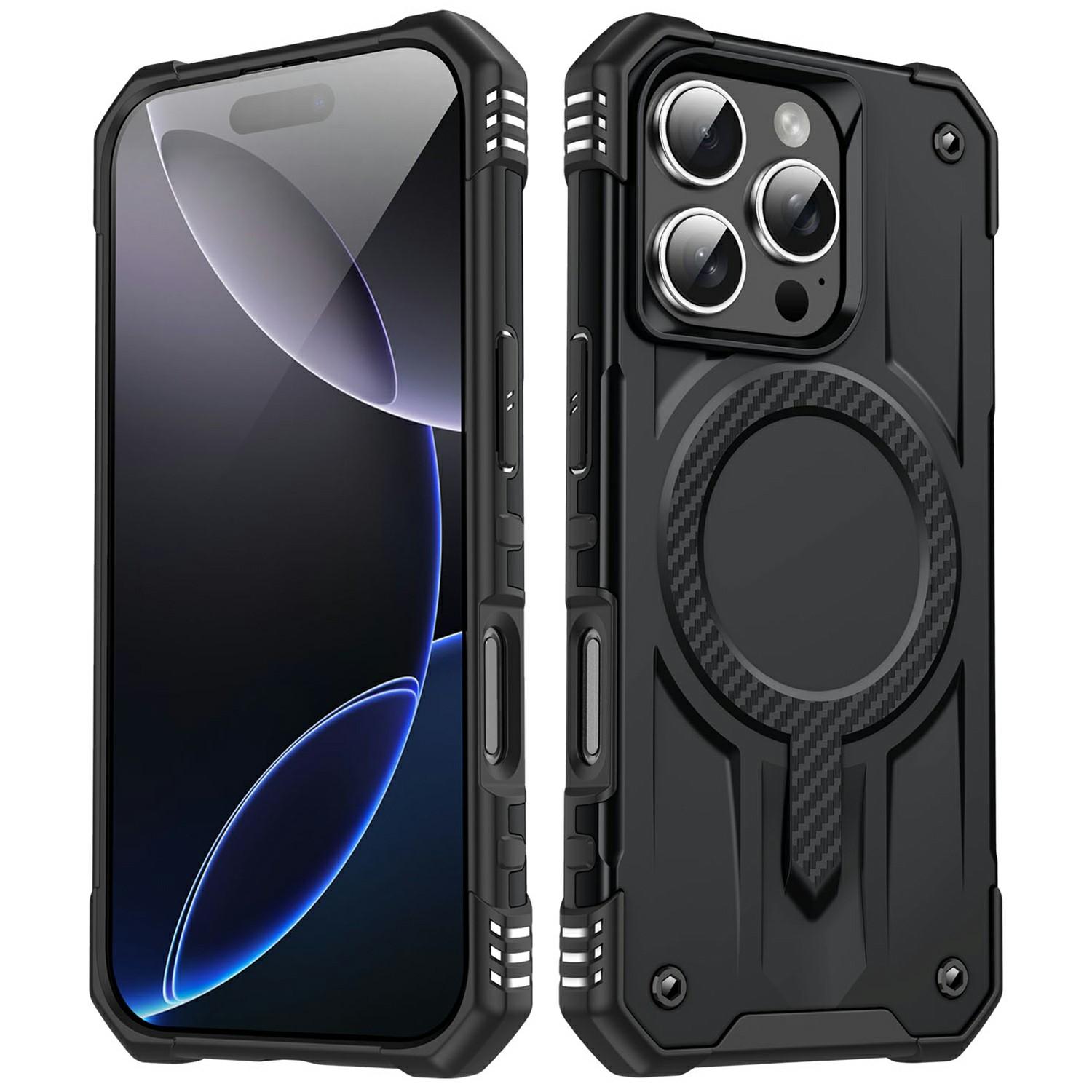 

For iPhone 16 Pro Max Case Compatible with MagSafe Four Corner Airbags PC+TPU Phone Cover Black